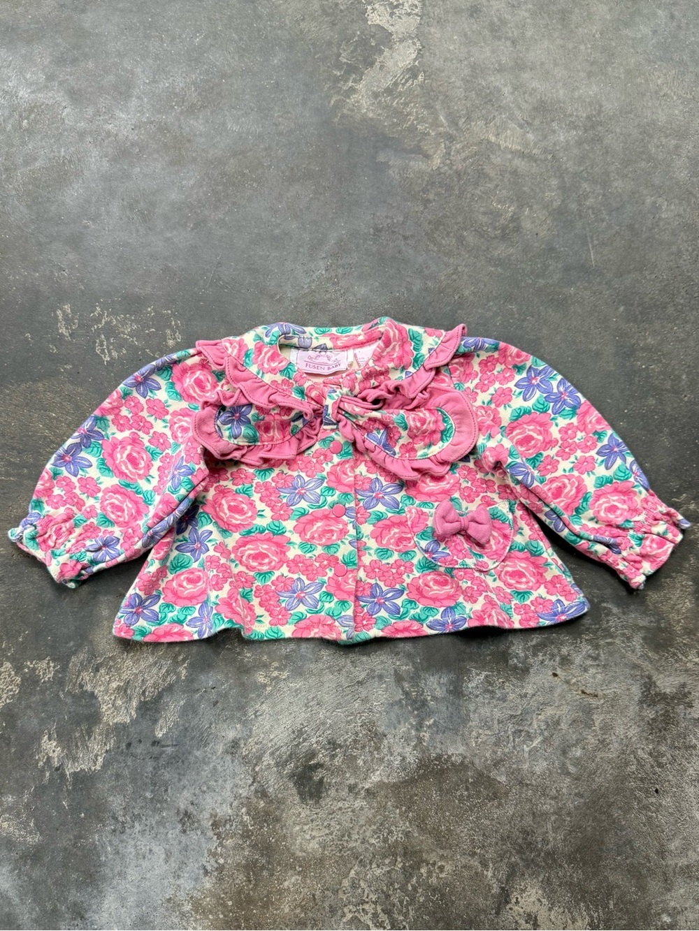 Vintage 90s Fusen Baby Floral Ruffle Bow Jacket Top 3M